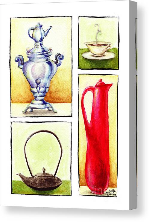 Samovar Canvas Print featuring the painting Tea Service by Michelle Bien