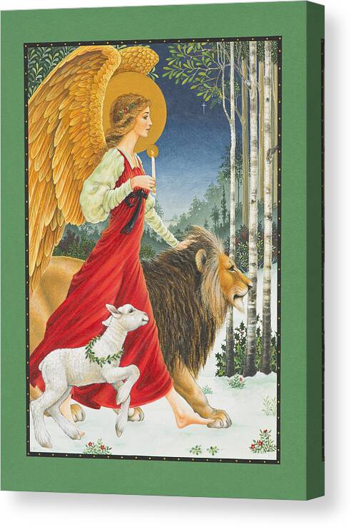 Angel Canvas Print featuring the painting The Angel The Lion and The Lamb by Lynn Bywaters