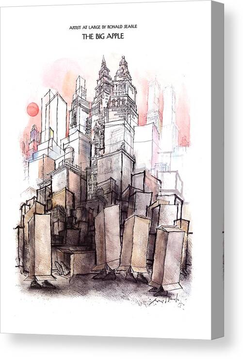 The Big Apple
(cityscape With Skyscrapers In The Background Blending In To Homeless People In Boxes In The Foreground)
Urban Canvas Print featuring the drawing The Big Apple by Ronald Searle