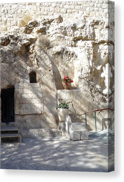The Garden Tomb Canvas Print featuring the photograph The Garden Tomb in Jerusalem by Karen Jane Jones