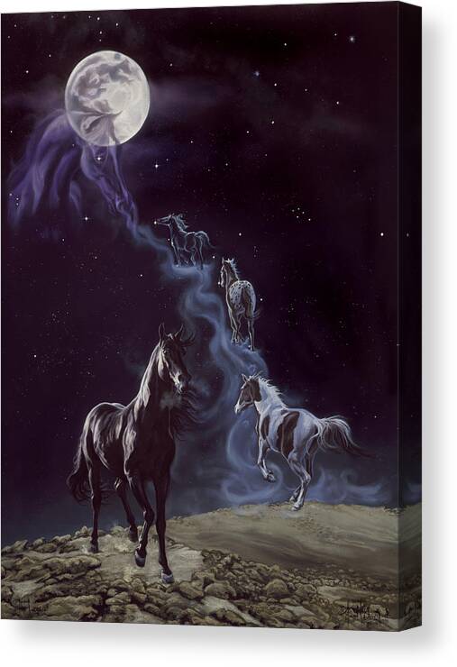 Mystical Horses Canvas Print featuring the painting The Legend by Kim McElroy