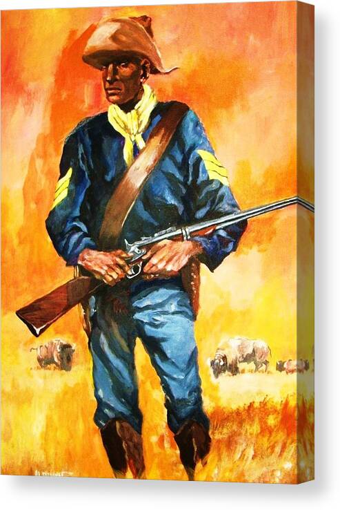 Buffalo Soldier Canvas Print featuring the painting The Sentry by Al Brown