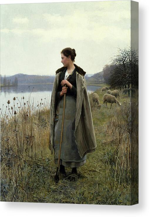 Daniel Ridgway Knight Canvas Print featuring the painting The Shepherdess of Rolleboise by Daniel Ridgway Knight