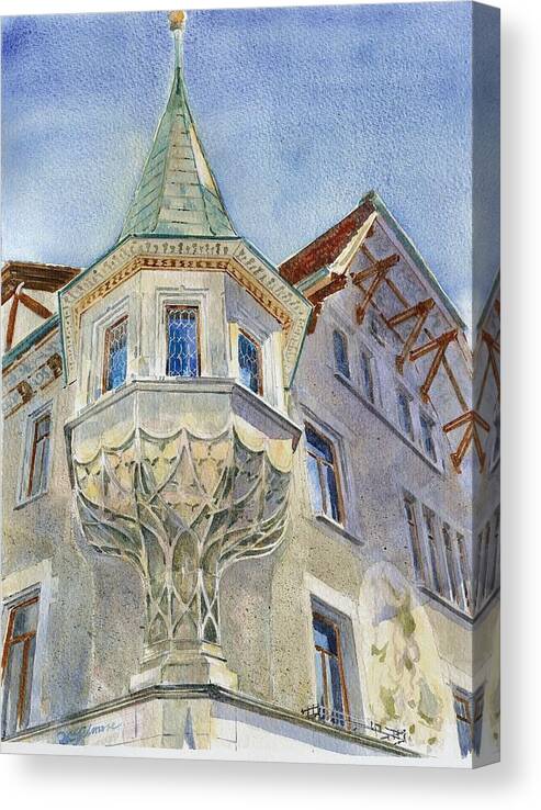 Switzerland Canvas Print featuring the painting The Tower at Conditorei Central by David Gilmore