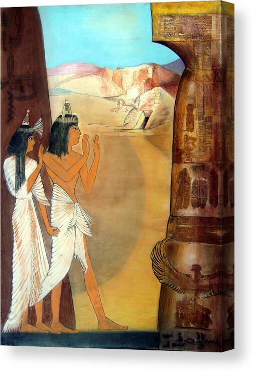 Egypt Canvas Print featuring the drawing Together in Life and Death by Karen Coggeshall