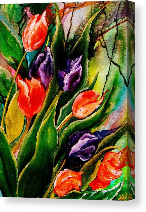 Tulips Canvas Print featuring the painting Tulip Explosion by Lil Taylor