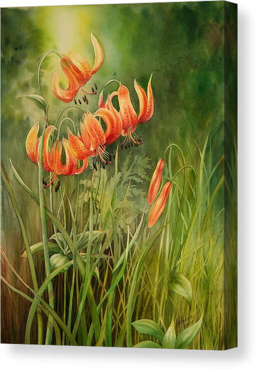 Lilies Canvas Print featuring the painting Turk's Cap Lilies by Johanna Axelrod