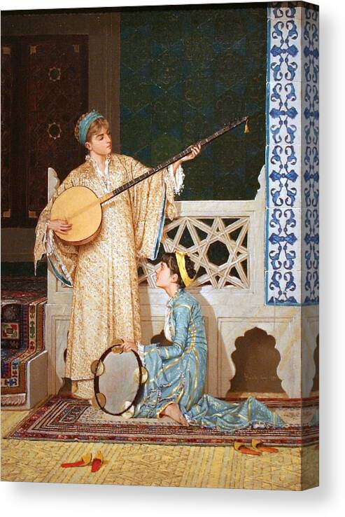 Osman Hamdi Bey Canvas Print featuring the painting Two Musician Girls by Celestial Images