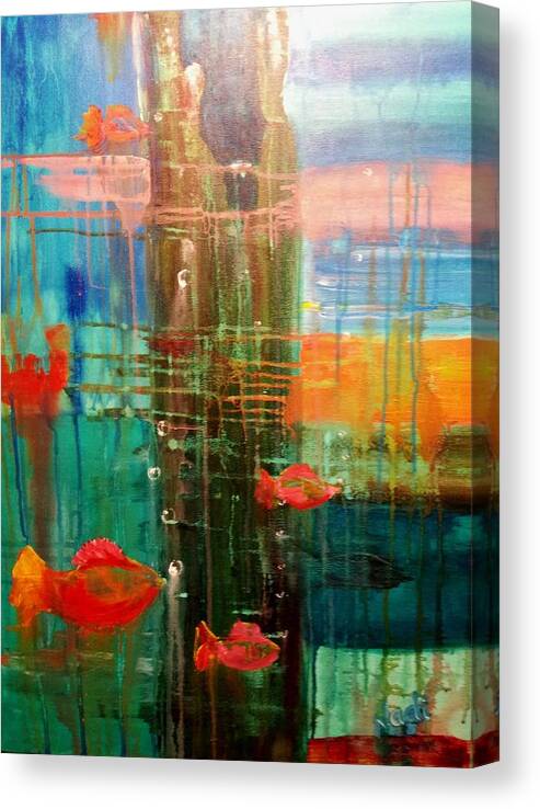 Fish Canvas Print featuring the painting Under the Dock by Renate Wesley