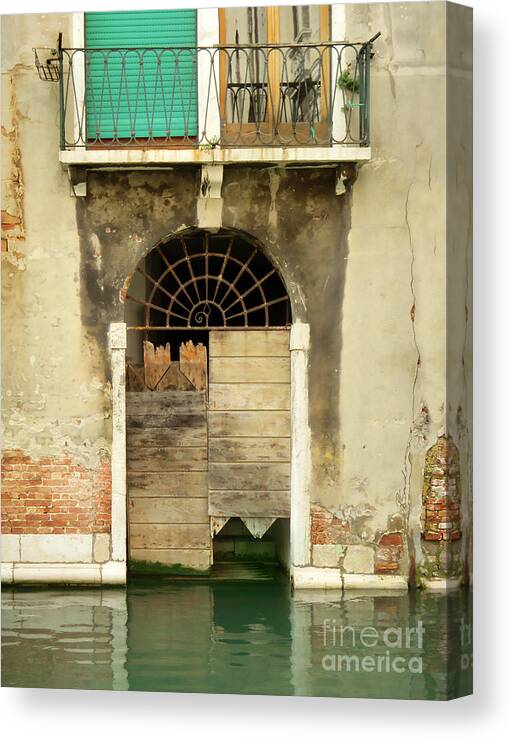 Venice Canvas Print featuring the painting Venice Italy Boat Room Shutters by Robyn Saunders