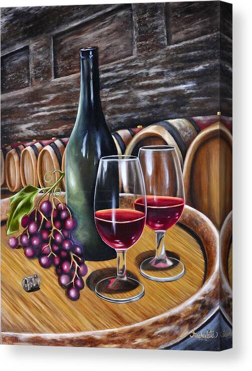 Winery Canvas Print featuring the painting Vintage Wine Cellar by Ruben Archuleta - Art Gallery