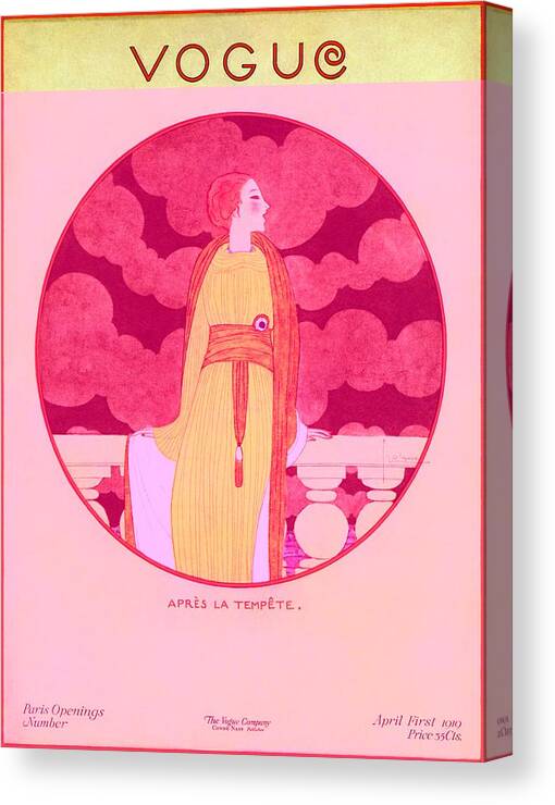 Illustration Canvas Print featuring the photograph Vogue Cover Illustration Of A Woman Leaning by Georges Lepape