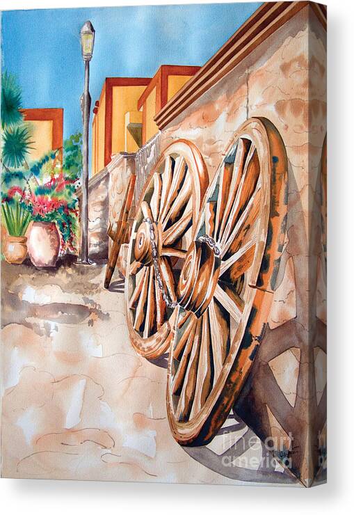 Landscape Paintings Canvas Print featuring the painting Wagon Wheels by Kandyce Waltensperger