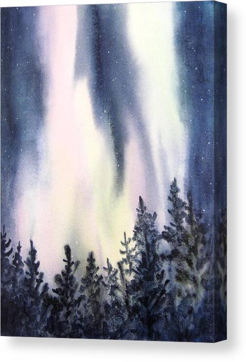 Northern Lights Painting Canvas Print featuring the painting Waiting for Maine 2 by Pamela Lee