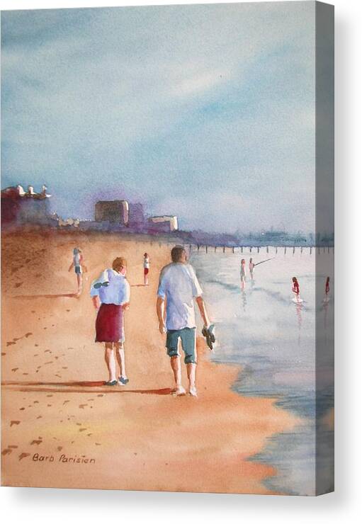 Beach Canvas Print featuring the painting Walking the Beach by Barbara Parisien