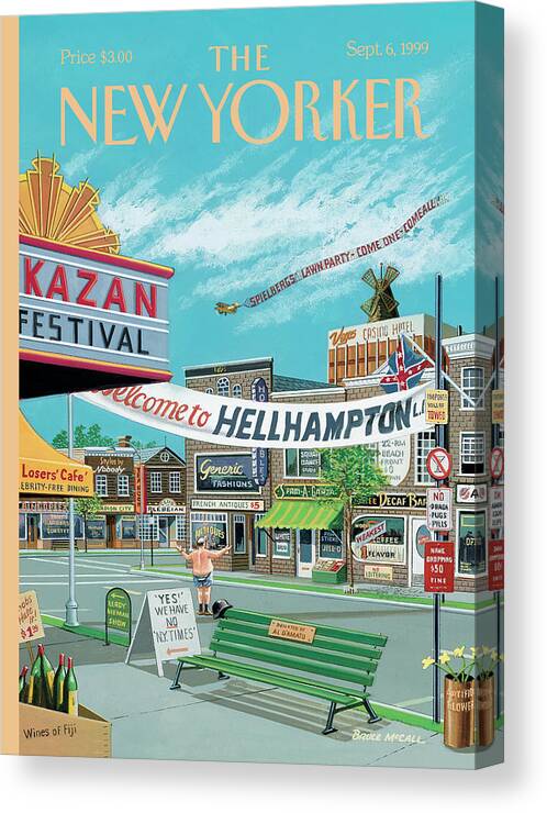 Hamptons Canvas Print featuring the painting Welcome To Hellhampton by Bruce McCall