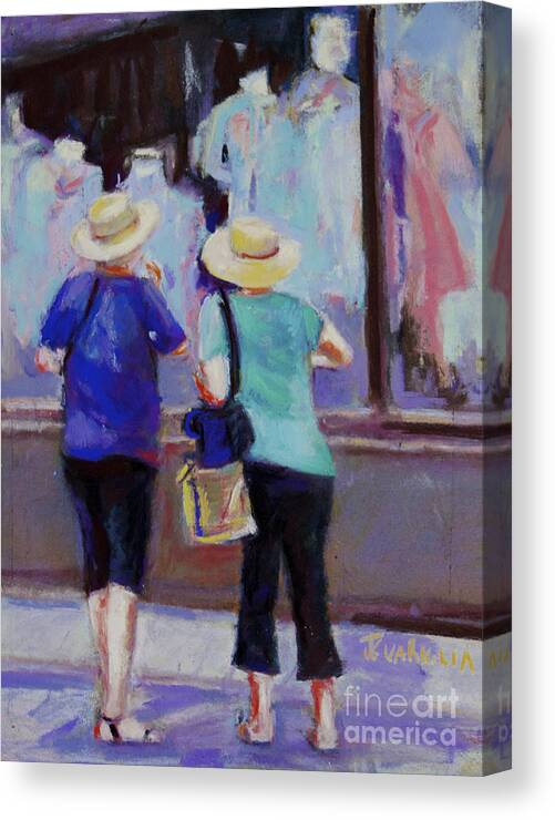 Women Window Shopping Canvas Print featuring the pastel Window Shopping by Joyce Guariglia