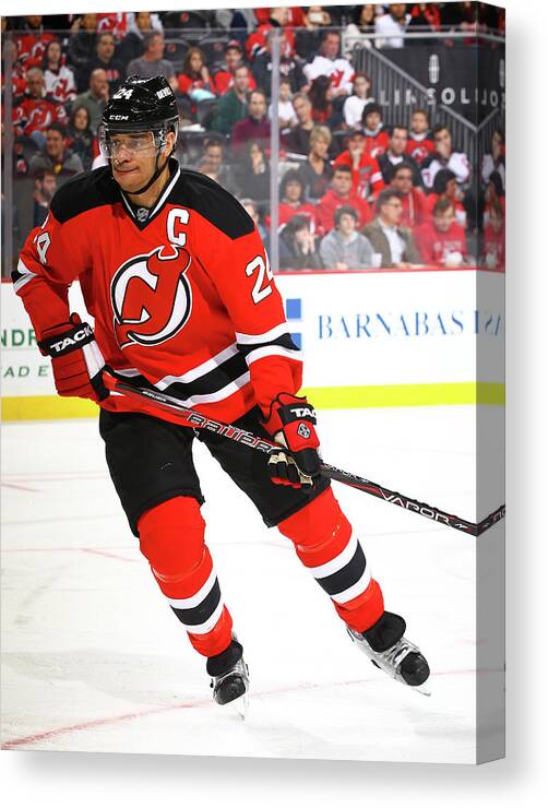 Motion Canvas Print featuring the photograph Winnipeg Jets V New Jersey Devils by Al Bello