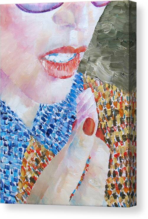 Woman Canvas Print featuring the painting WOMAN EATING MARSHMALLOW- OIl PORTRAIT by Fabrizio Cassetta