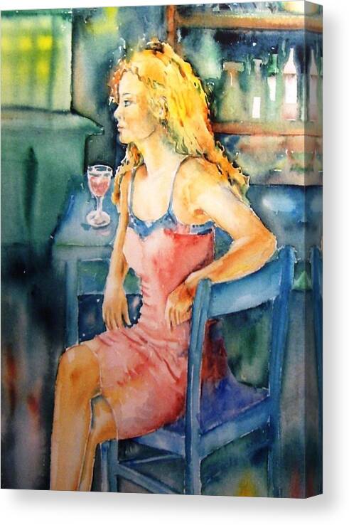 Woman Canvas Print featuring the painting Woman waiting by Trudi Doyle