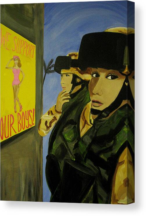 Women Warriors Canvas Print featuring the painting Women Warriors and the Pinup by MB Dallocchio