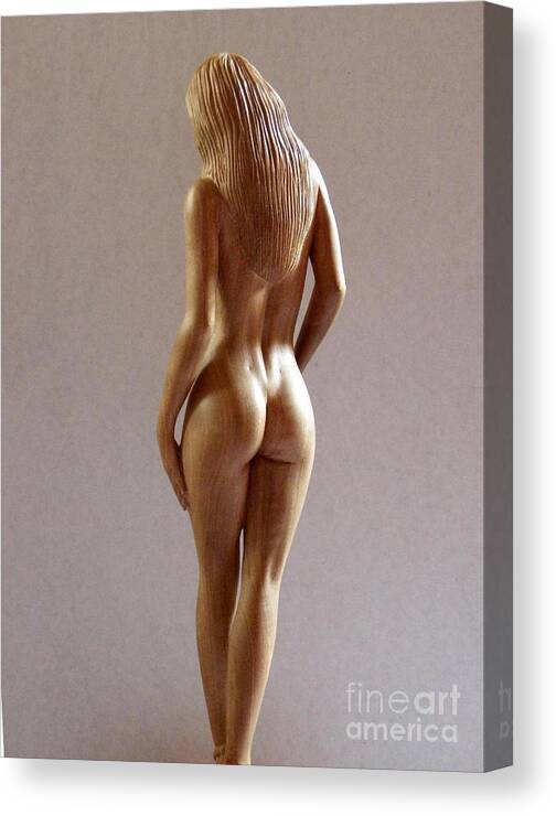 Naked Woman Wood Sculpture Canvas Print featuring the sculpture Wood Sculpture of Naked Woman - Rear View by Ronald Osborne