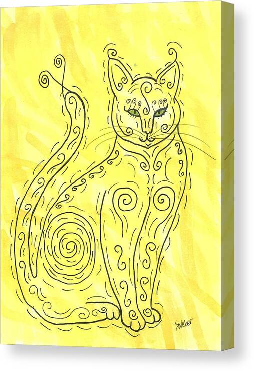 Cat Canvas Print featuring the painting Yellow Cat Squiggle by Susie Weber