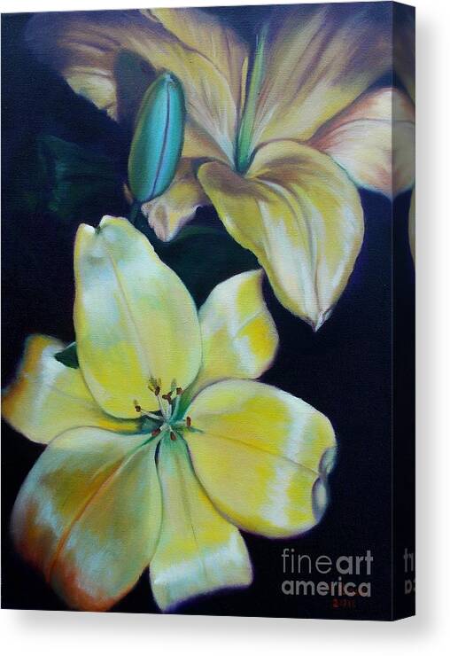 Flowers Canvas Print featuring the painting Yellow Lilies by Marlene Book