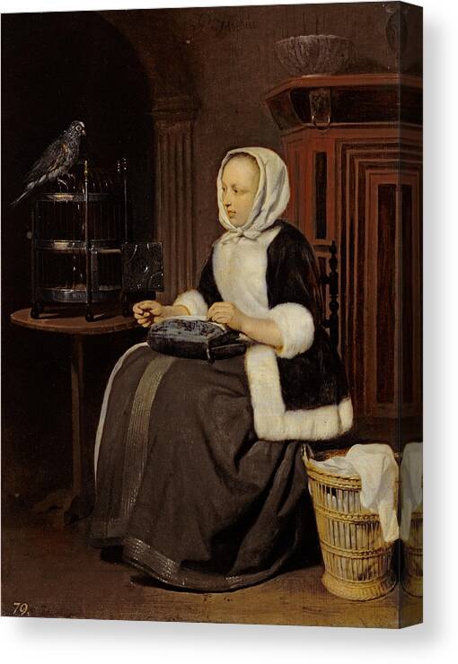 Parrot Canvas Print featuring the photograph Young Girl At Work by Gabriel Metsu