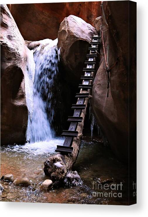 Kanarra Falls Canvas Print featuring the photograph Zion Water Fall by Roxie Crouch