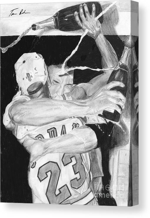 Chicago Bulls Canvas Print featuring the drawing Bulls Celebration #1 by Tamir Barkan