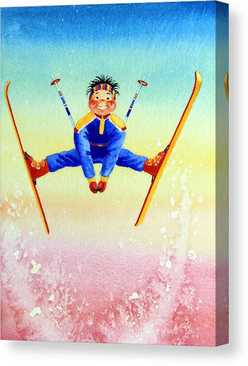 Canadian Kids Book Illustrator Canvas Print featuring the painting Aerial Skier 17 by Hanne Lore Koehler