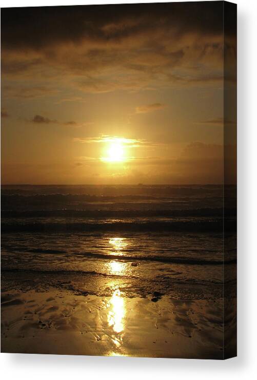 Oregon Canvas Print featuring the photograph Amber Sunset Pacific III by Lora Fisher
