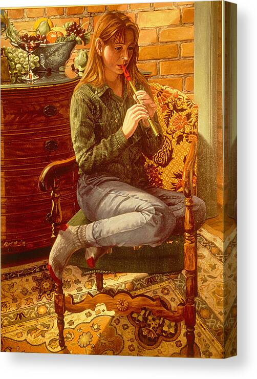 Figurative Canvas Print featuring the painting Angie and the Pennywhistle by Fremont Thompson