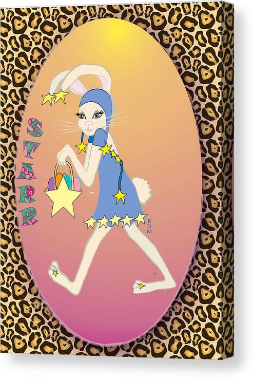 Bunnie Bunny Girl Female Lady Boy Joy Star Sky Ground Clouds Trees Egg Rabbit Hare Hop Blue Red Green Purple Yellow Gold Silver Rose Beige Classy Canvas Print featuring the digital art Bunnie Girls- Starr- 2 Of 4 by Brenda Dulan Moore