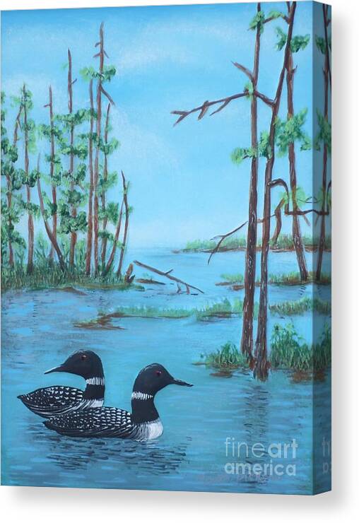Loon Canvas Print featuring the painting Call of the Loons by Monika Shepherdson