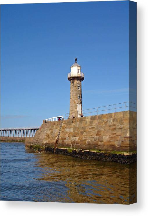 People Canvas Print featuring the photograph East Pier Lighthouse - Whitby by Rod Johnson