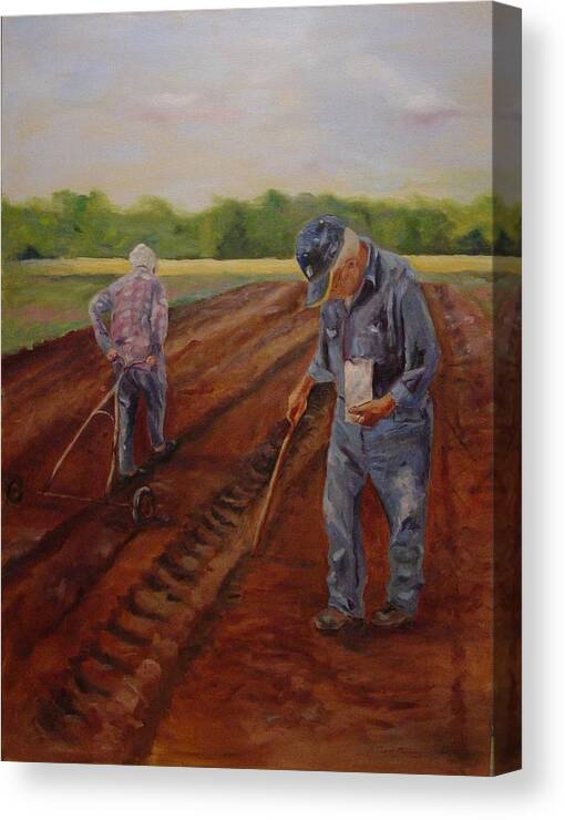 Landscape Canvas Print featuring the painting Laying Off Rows by Carol Berning