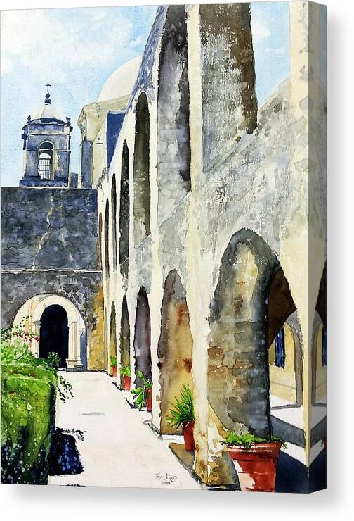 Watercolor Canvas Print featuring the painting Mission San Jose by Tom Riggs