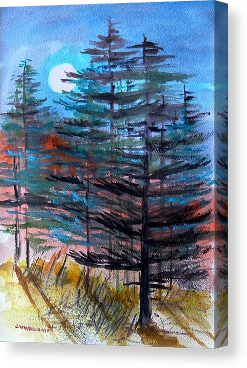 Moon Canvas Print featuring the painting Moonlight Behind Firs by John Williams