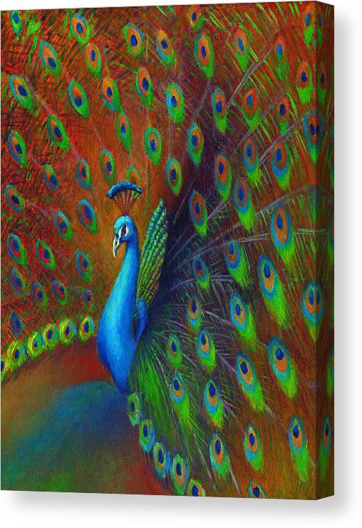 Feather Canvas Print featuring the painting Peacock Spread by Nancy Tilles