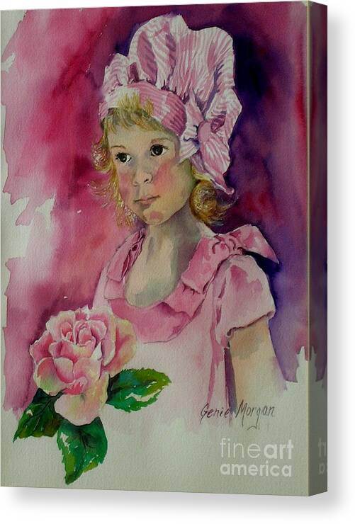 Girl With Flower Canvas Print featuring the painting Pink Girl by Genie Morgan