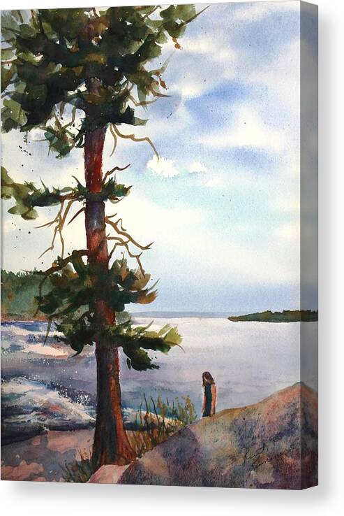 Lake Canvas Print featuring the painting Searching for Arrowheads by Ruth Kamenev