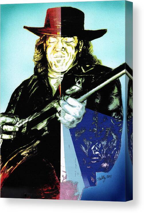 Stevie Ray Vaughn Portrait Canvas Print featuring the drawing SRV by Kathleen Kelly Thompson