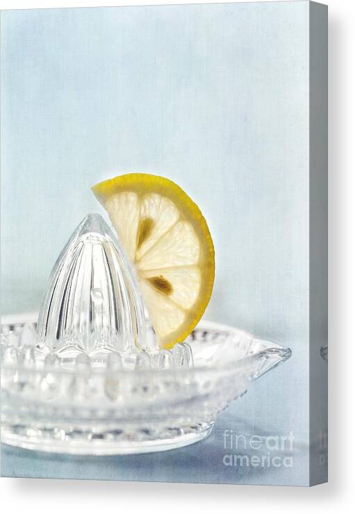 Lemon Canvas Print featuring the photograph Still Life With A Half Slice Of Lemon by Priska Wettstein