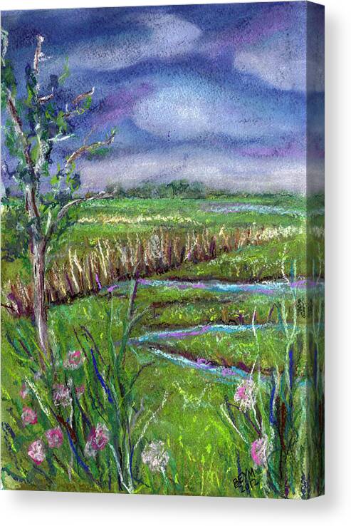 Pastel Canvas Print featuring the painting Stormy wetlands by Clara Sue Beym