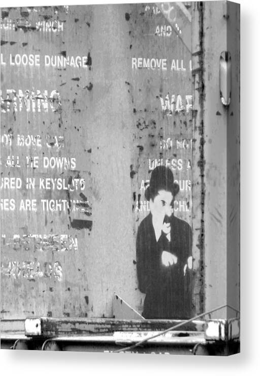 The Little Tramp Canvas Print featuring the photograph Street Graffiti Art - the little Tramp bw by Kathleen Grace