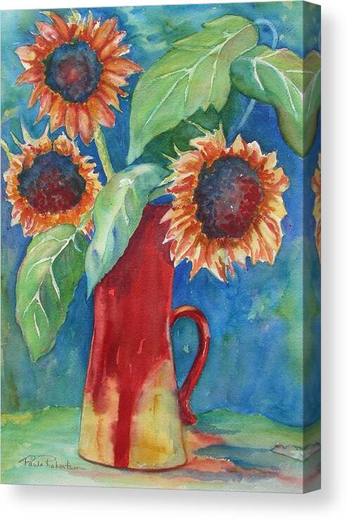 Sunflowers Canvas Print featuring the painting Sunflowers by Paula Robertson