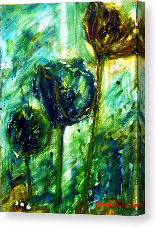 Floral Canvas Print featuring the painting The lotus leaf in the garden. by Wanvisa Klawklean