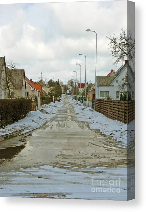 Urban Canvas Print featuring the photograph Winter Comes To The Town. Silute. Lithuania. by Ausra Huntington nee Paulauskaite